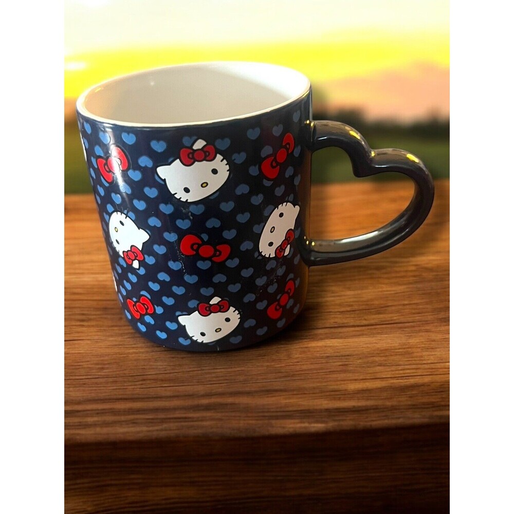 Hello Kitty Sanrio Valentine’s Day Coffee Mug Cup Blue Red Bows Heart Handle NEW